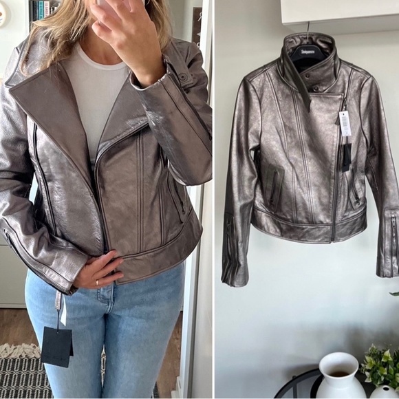 Mackage Jackets & Blazers - Mackage for Aritzia Women's Jacket Metallic Silver Leather New Moto Biker Sz M